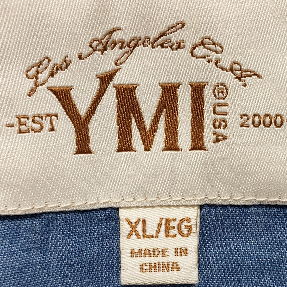 YMI Denim Jean Shirt Dark Cotton Silky Pearl Snap Buttons Women's XL - Picture 4 of 8